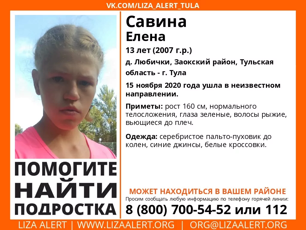В Тульской области пропала 13-летняя девочка