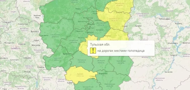 В Тульской области до 12 января будет действовать желтый уровень погодной опасности