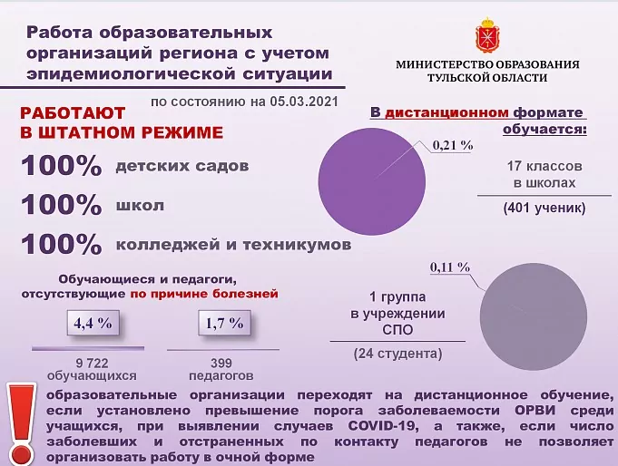 Почти 10 тысяч детей в Тульской области не ходят на учебу из-за болезней