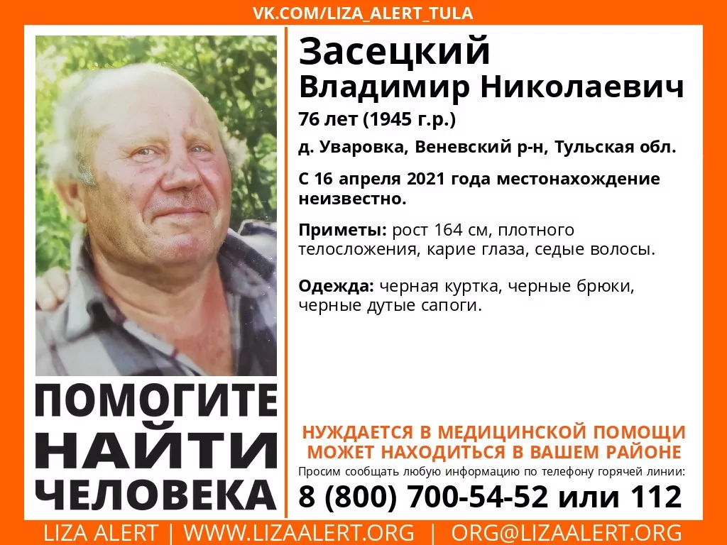 В Тульской области пропал 76-летний мужчина
