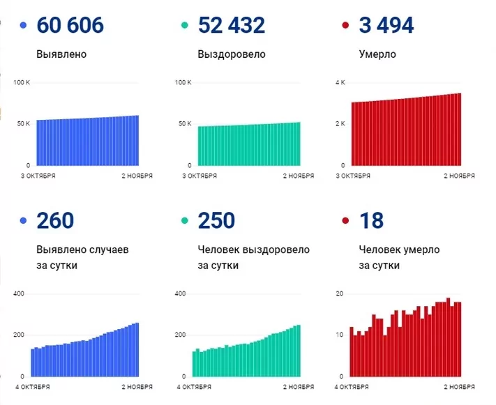 2 ноября в Тульской области число заболевших коронавирусом за сутки выросло до 260