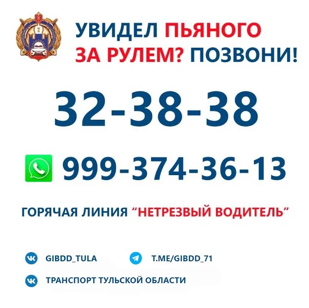 Госавтоинспекция просит туляков сообщать о пьяных водителях и пешеходах