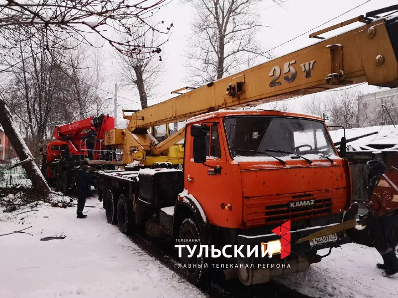В Туле на крышу двухэтажного дома от сильных порывов ветра упало дерево
