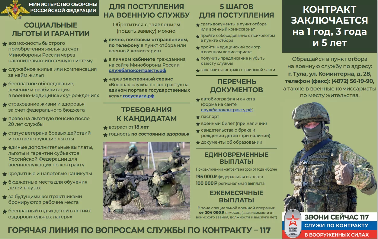 Жителей Тульской области приглашают на военную службу по контракту