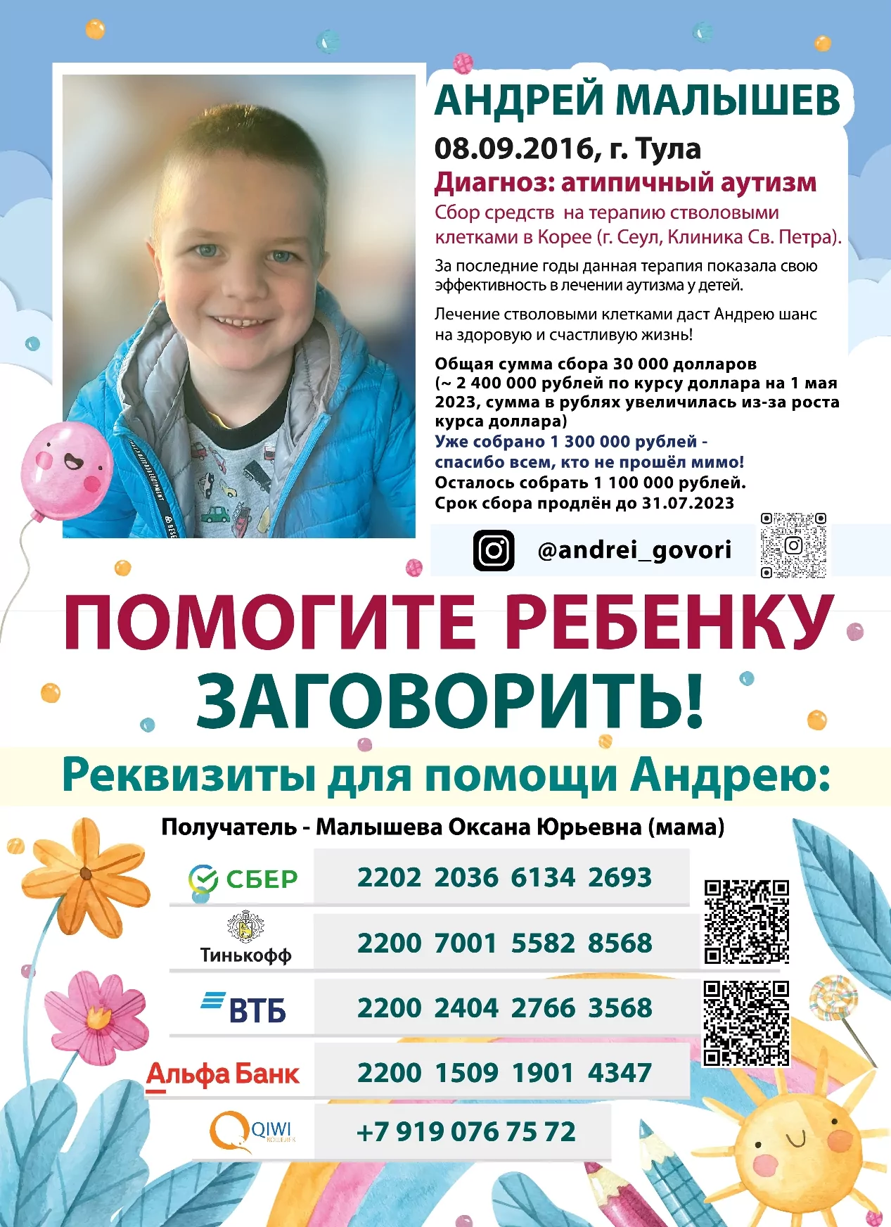6-летнему туляку с тяжелым заболеванием срочно требуется помощь
