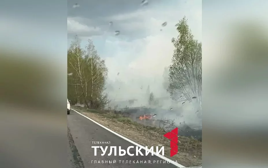 В Туле около трассы "Щекино-Ломинцево" загорелось поле