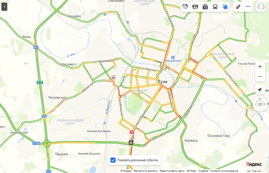 Пробки в туле сейчас онлайн карта смотреть бесплатно