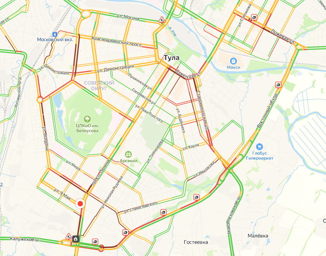 Пробки в Туле сейчас - Яндекс карта онлайн