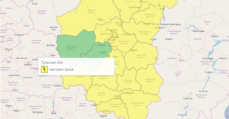 Метеопредупреждение: гроза начнется в Тульской области в ближайшие часы