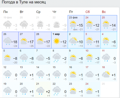 Погода в туле на месяц