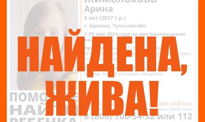 Пропавшая в Щекине 6-летняя девочка найдена живой