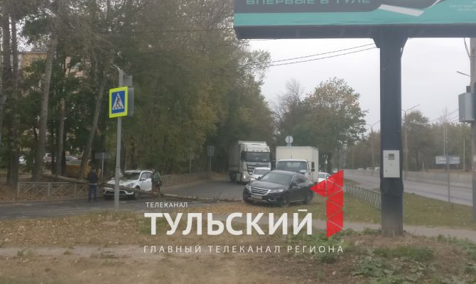 На улице Рязанской в Туле дерево упало на машину и перегородило дорогу