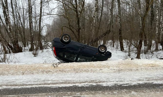 Под Алексином автомобиль вылетел с дороги и перевернулся