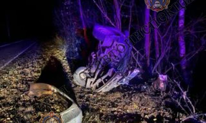 Под Новомосковском Lada съехала в кювет и врезалось в дерево