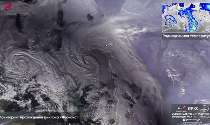 Тулякам показали снежный циклон "Фрэнсис" из космоса