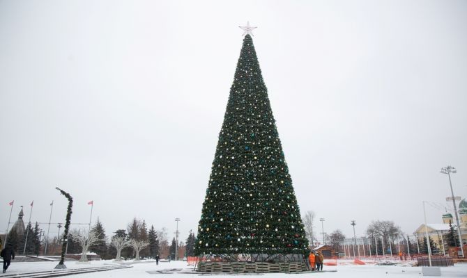 На площади Ленина в Туле установили новогоднюю елку