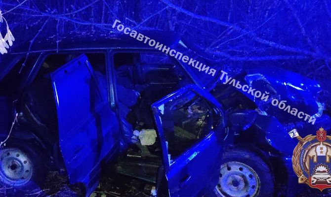 В Тульской области "ВАЗ" съехал в кювет и въехал в столб