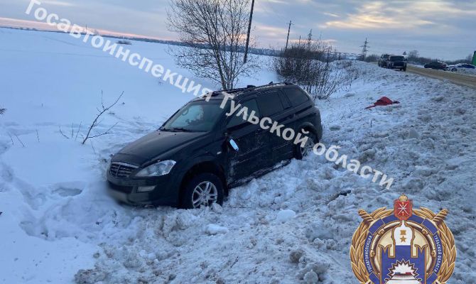 Под Киреевском иномарка вылетела в заснеженный кювет