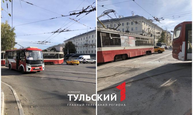 На проспекте Ленина в Туле столкнулись трамвай и автобус