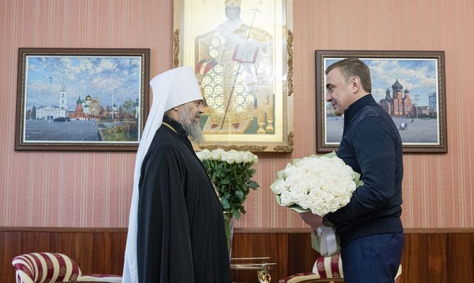 Алексей Дюмин поздравил Митрополита Тульского и Ефремовского Алексия с 70-летием