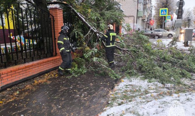 В Тульской области устраняют последствия первого снегопада и сильного ветра