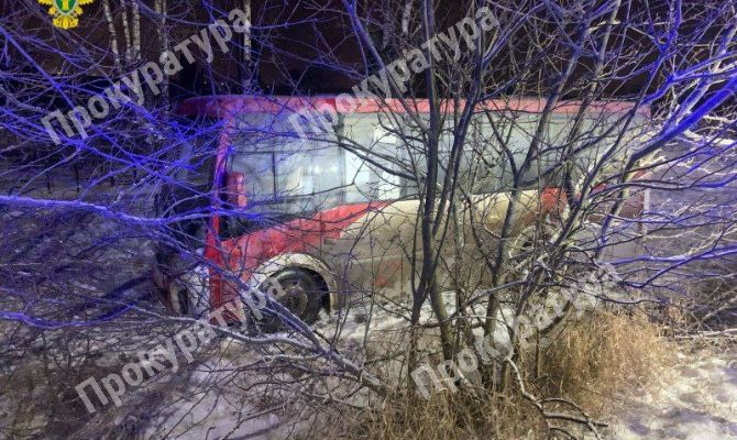 В Большой Туле пассажирский автобус вылетел с дороги и перевернулся