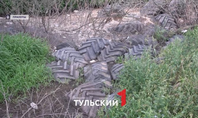 Свалка из покрышек под Тулой превратила живописный пруд в болото
